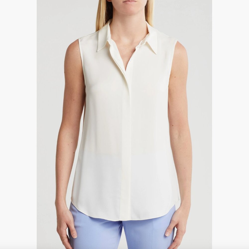 Theory Silk Georgette Sleeveless Button-Up Shirt